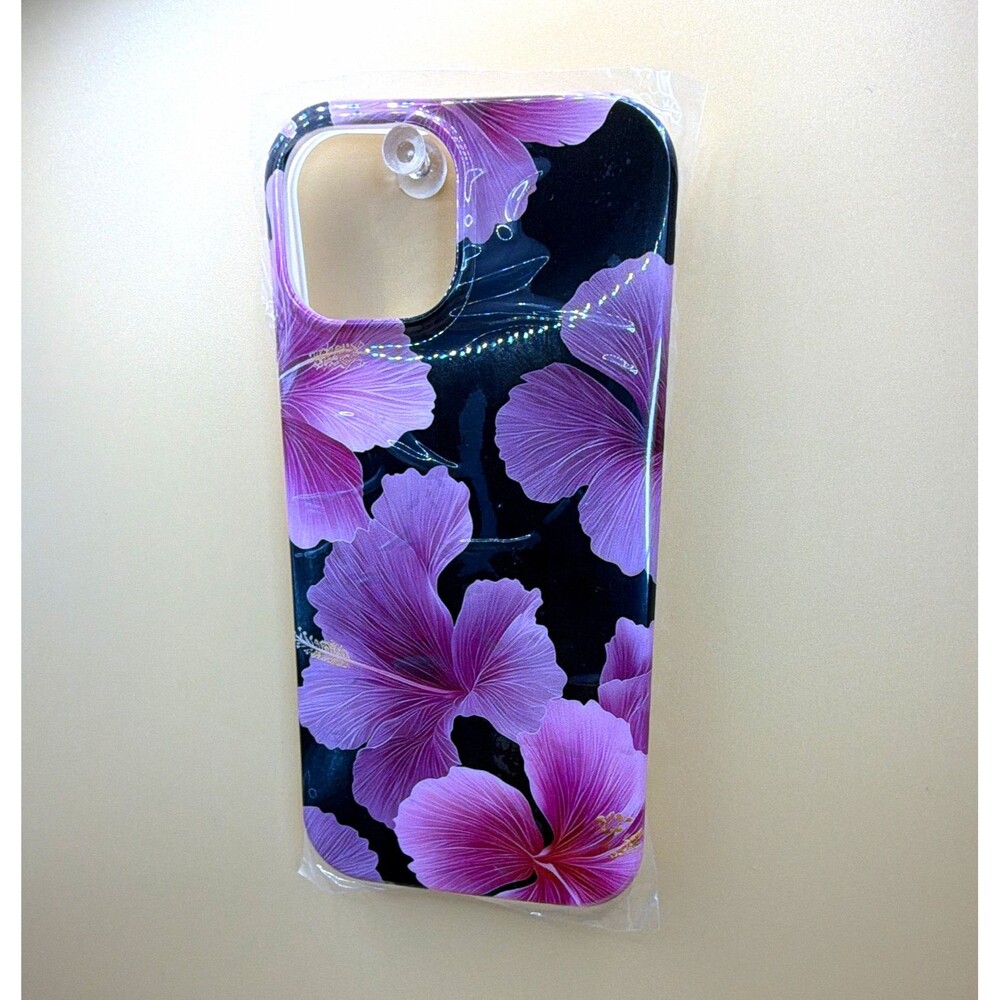 iPhone 15 case Pink/Purple Floral Patterned Hard Back Case Phone Cover